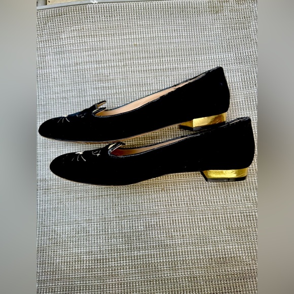 🕷️🕸️ Charlotte Olympia Italian Leather Black Embroidered Velvet Cat Kitten Flats - Picture 4 of 9